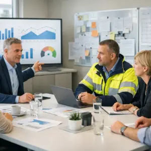 Führungskräfte besprechen psychische Fehlzeiten in einem modernen Unternehmen